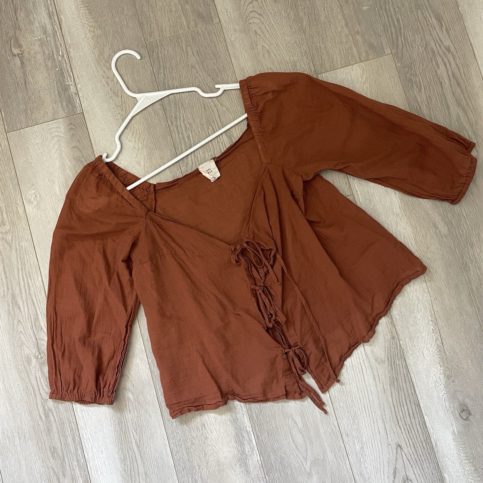 Dalrae Cotton Top Thalia Open Front Crop Womens Orange Small Natural Minimalist — image 3 of 7